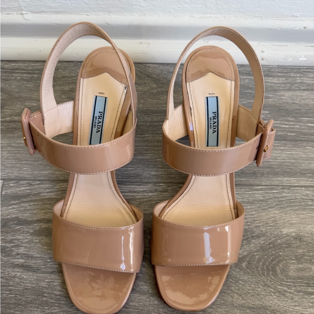 Prada Beige Leather Slingback Mules - Picture 2 of 6